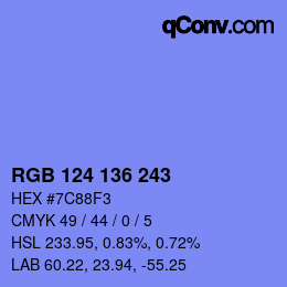 Color code: RGB 124 136 243 | qconv.com