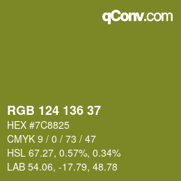 Color code: RGB 124 136 37 | qconv.com