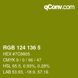 Color code: RGB 124 136 5 | qconv.com
