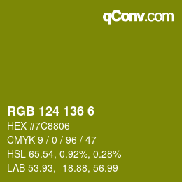 Color code: RGB 124 136 6 | qconv.com