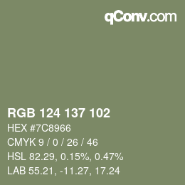 Color code: RGB 124 137 102 | qconv.com