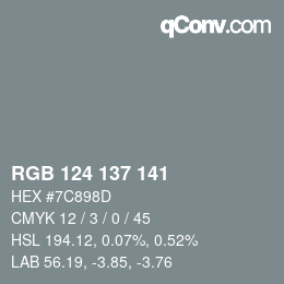 Color code: RGB 124 137 141 | qconv.com