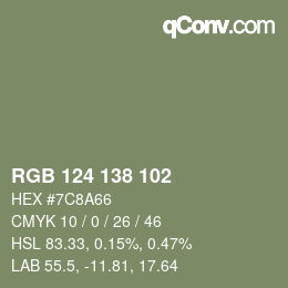 Color code: RGB 124 138 102 | qconv.com