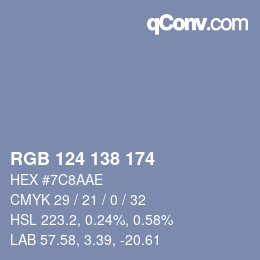 Farbcode: RGB 124 138 174 | qconv.com