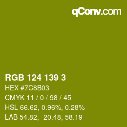 Color code: RGB 124 139 3 | qconv.com