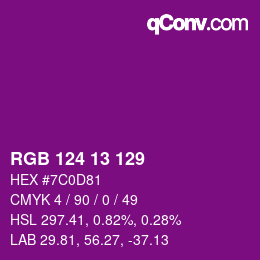 Color code: RGB 124 13 129 | qconv.com