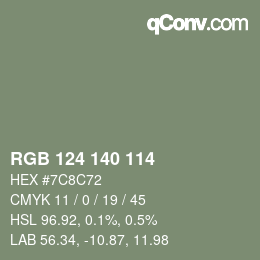 Color code: RGB 124 140 114 | qconv.com