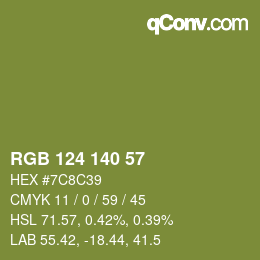 カラーコード: RGB 124 140 57 | qconv.com