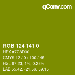 Color code: RGB 124 141 0 | qconv.com