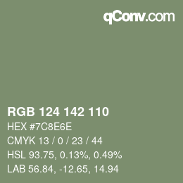 Color code: RGB 124 142 110 | qconv.com