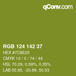 Color code: RGB 124 142 37 | qconv.com
