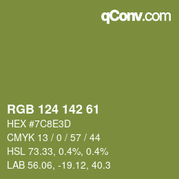 Color code: RGB 124 142 61 | qconv.com