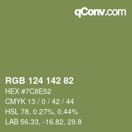 Color code: RGB 124 142 82 | qconv.com