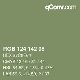 颜色代码: RGB 124 142 98 | qconv.com