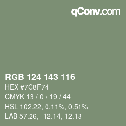 Color code: RGB 124 143 116 | qconv.com