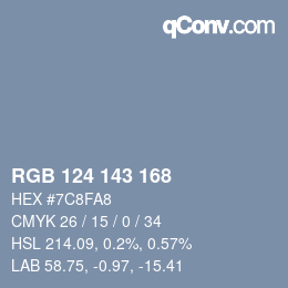 Color code: RGB 124 143 168 | qconv.com