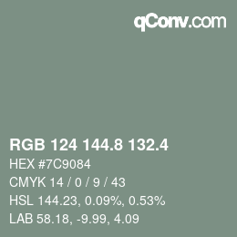 カラーコード: RGB 124 144.8 132.4 | qconv.com