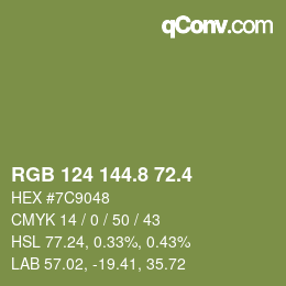 カラーコード: RGB 124 144.8 72.4 | qconv.com