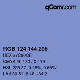 Color code: RGB 124 144 206 | qconv.com