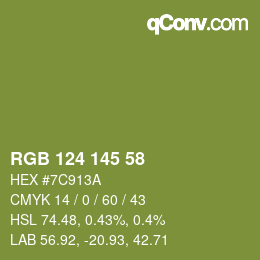 Color code: RGB 124 145 58 | qconv.com