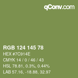 Color code: RGB 124 145 78 | qconv.com