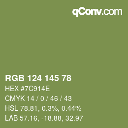 Color code: RGB 124 145 78 | qconv.com