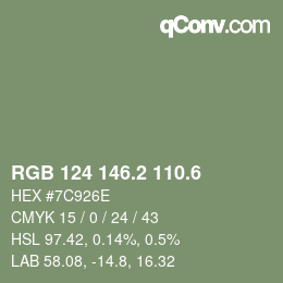 カラーコード: RGB 124 146.2 110.6 | qconv.com