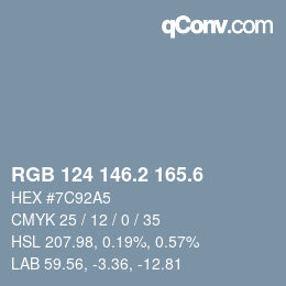 カラーコード: RGB 124 146.2 165.6 | qconv.com
