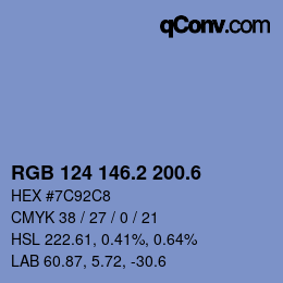 カラーコード: RGB 124 146.2 200.6 | qconv.com