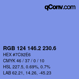カラーコード: RGB 124 146.2 230.6 | qconv.com