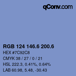 カラーコード: RGB 124 146.6 200.6 | qconv.com