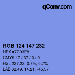 Color code: RGB 124 147 232 | qconv.com