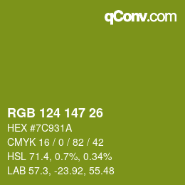 Color code: RGB 124 147 26 | qconv.com
