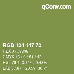 Color code: RGB 124 147 72 | qconv.com