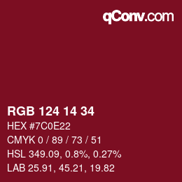 Color code: RGB 124 14 34 | qconv.com