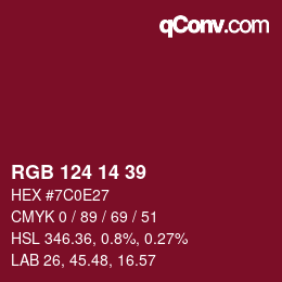 Color code: RGB 124 14 39 | qconv.com