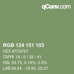 Color code: RGB 124 151 103 | qconv.com