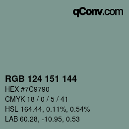 Color code: RGB 124 151 144 | qconv.com