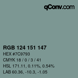 Color code: RGB 124 151 147 | qconv.com