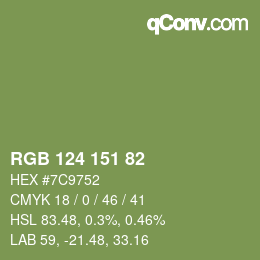 Color code: RGB 124 151 82 | qconv.com