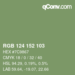 Color code: RGB 124 152 103 | qconv.com
