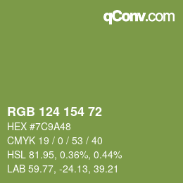 Color code: RGB 124 154 72 | qconv.com