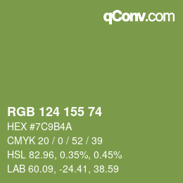 Color code: RGB 124 155 74 | qconv.com