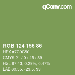 Color code: RGB 124 156 86 | qconv.com