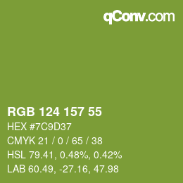 Color code: RGB 124 157 55 | qconv.com