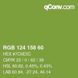 Color code: RGB 124 158 60 | qconv.com
