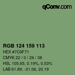 Color code: RGB 124 159 113 | qconv.com