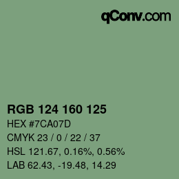 Color code: RGB 124 160 125 | qconv.com