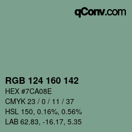 Color code: RGB 124 160 142 | qconv.com