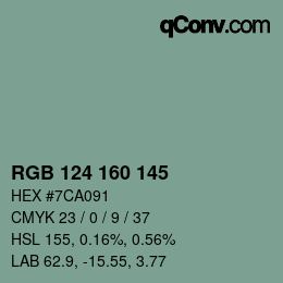 Color code: RGB 124 160 145 | qconv.com